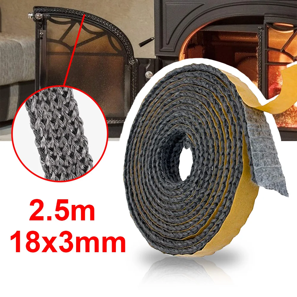 2.5M Fireplace Sealing Strip Durable Stove Rope Sealing Strip Flat Rope Self Adhesive Glass Chimney Door Replacement Gasket Cord