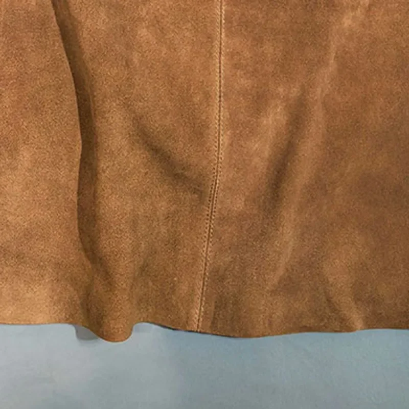 Retro Ladies Solid Color Genuine Leather Suede Long Skirts 88cm High Waist Belt Sheepskin Handmade Knee Length Skirt Vintage