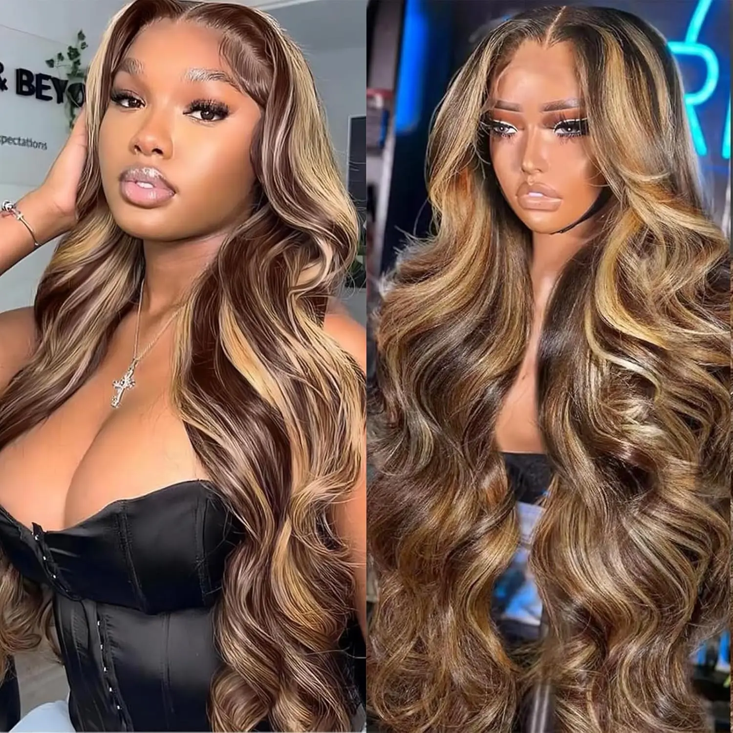 

Парик с кружевной передней частью Highlighy Ombre из натуральных волос, 13x6, с эффектом Body Wave, предварительно прорезанный, для женщин, цвет 4/27, 30 дюймов