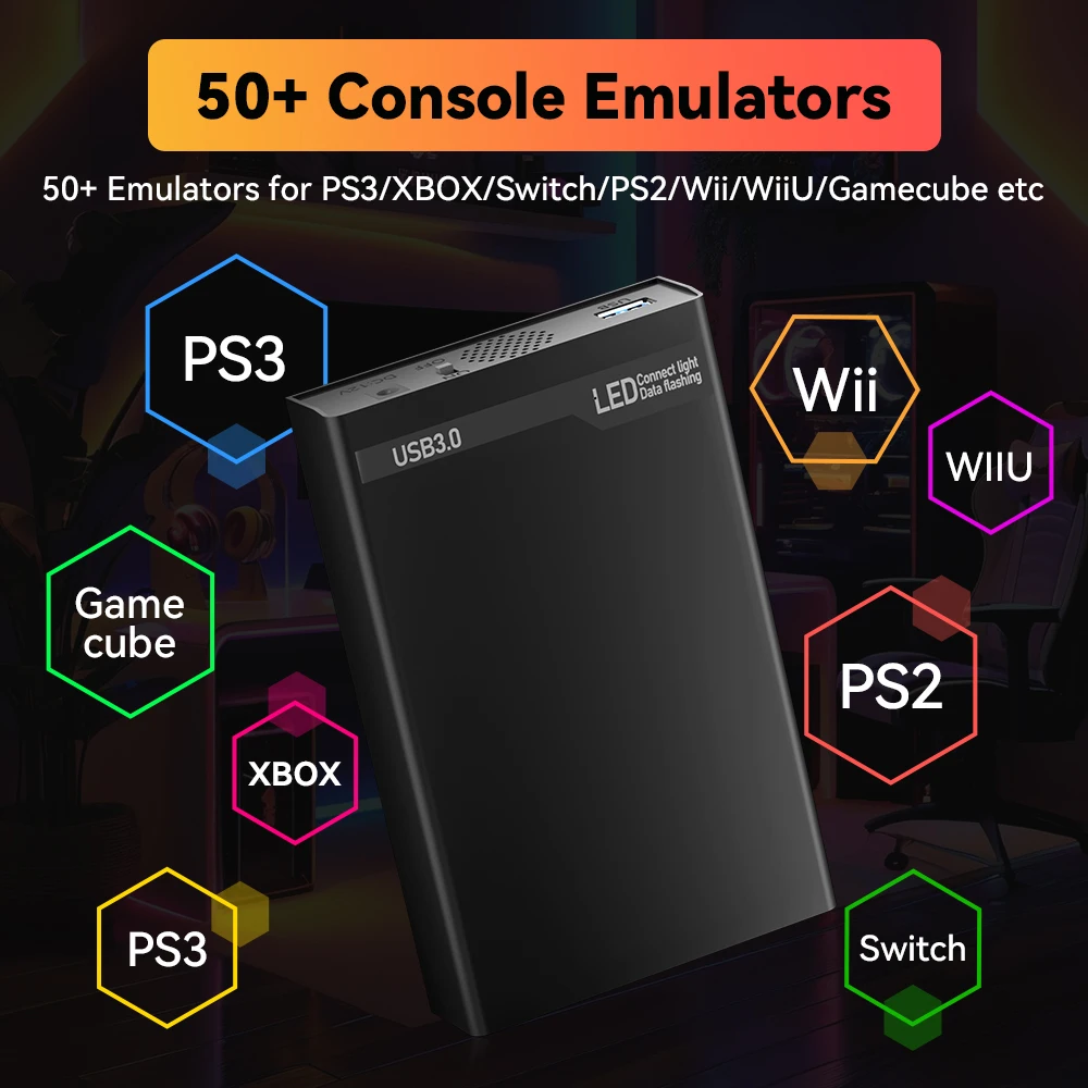 JMachen Mix 500GB Gaming HDD مع 38200+ AAA & PC Games Emulator Game Console لـ PS3/XBOX/Switch/PS3/PS2/Gamecube for Wins PC