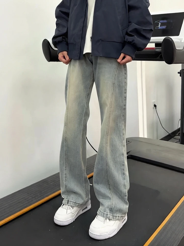

Men's Winter Fce Lined Flared Jeans Straight Cut Casual High Waist Vintage Sle Durable Straight Leg Trousers