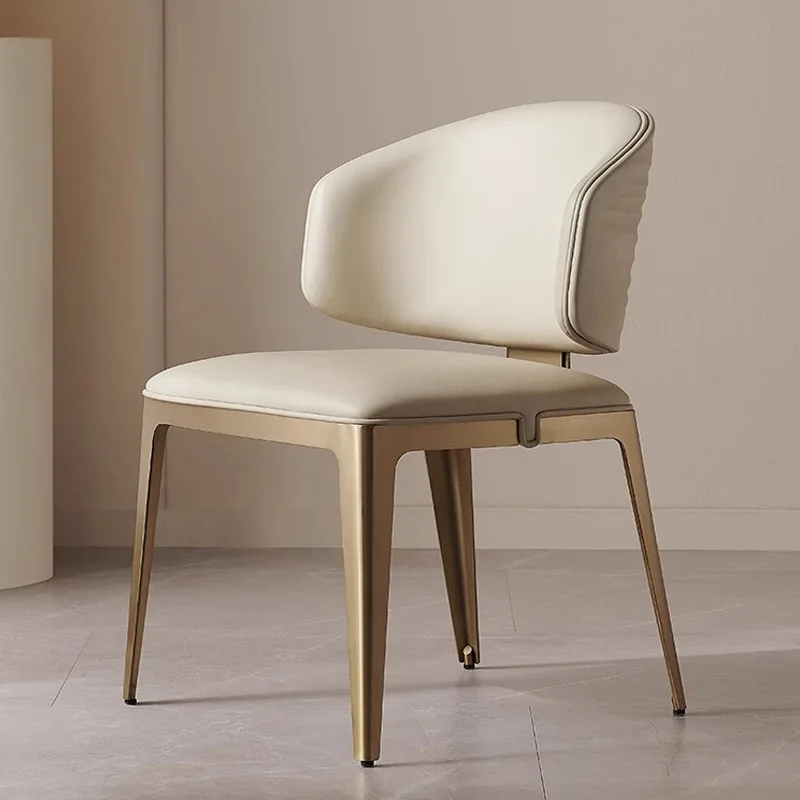 

Modern Nordic Curved Back Leather Metal Frame Beige Dining Chair Business Banquet Hotel Wedding Family Apartment Restaurant