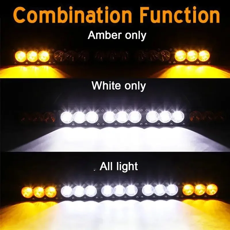 Car LED Fishtail Dual Color White Yellow Single Row Long Strip Light Off-road Modification Spotlights Front Bumper Lights