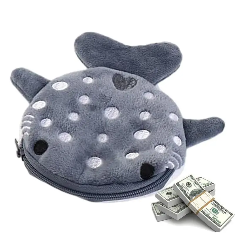 Shark Coin Purse Boys Wallet With Zipper Shark Cute Earphone Storage Bag Embroidery Pattern Cartoon For Earphone Paper Money