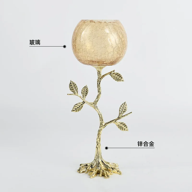 Light luxury simple alloy fortune tree glass wine glass candle holder ornament model room dining table dining cabinet wedding