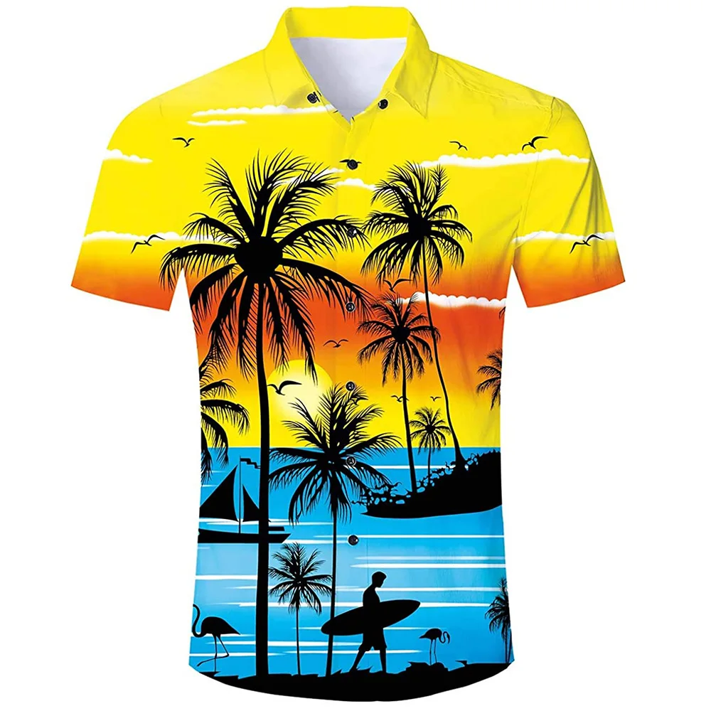 

HOT New Men Street Fashion Summer Daily Shirt Hawaiian Cartoon Print Casual Loose Shirts Short Sleeve Beach Loose Tops