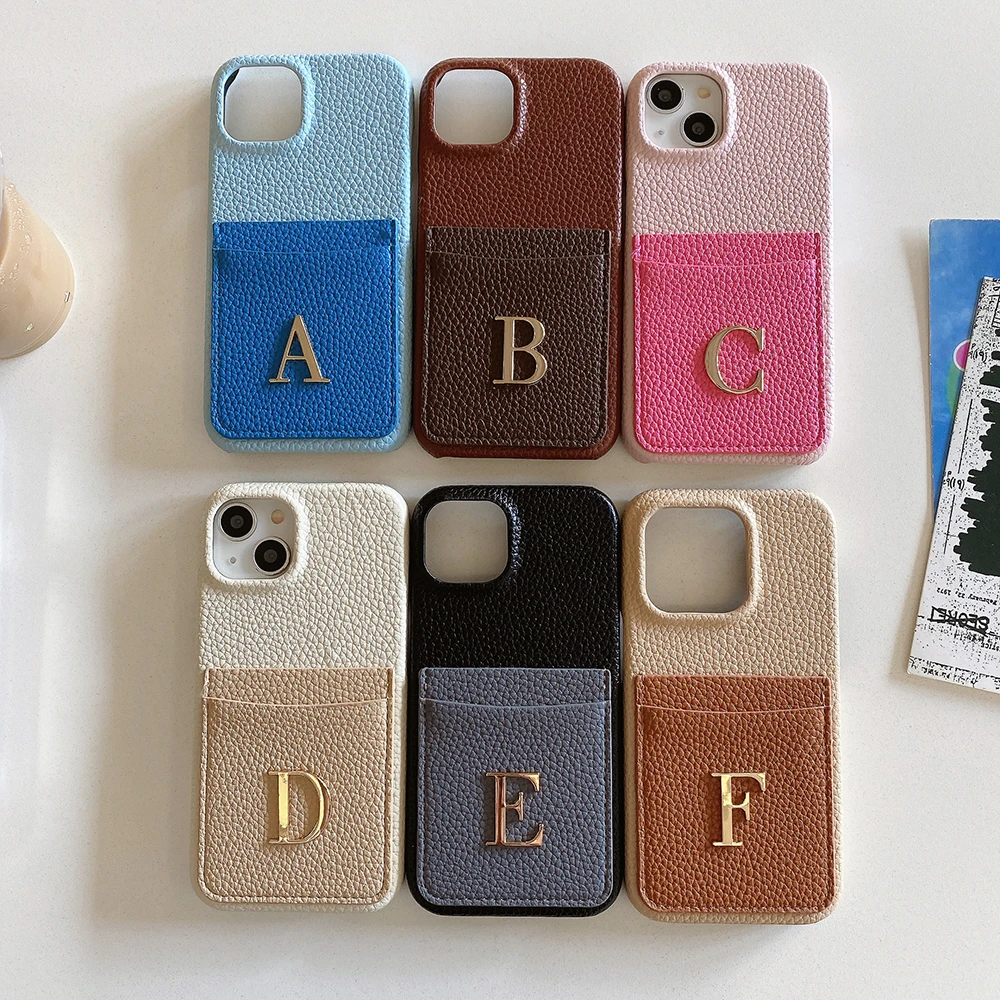 Personalized Leather Phone Case for iPhone16 15 14 13 12 11ProMax 16Plus Cardholder Customized Letter Name Cover