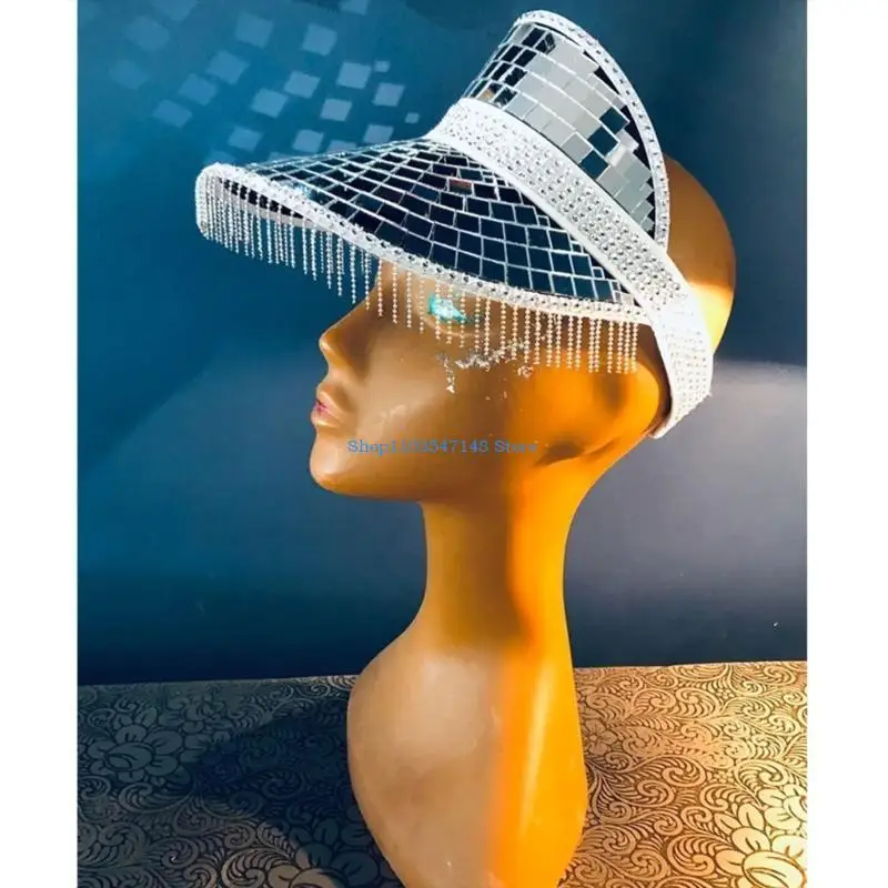 

P88B Glitter Visor Hat Mirrored Disco Ball for Disco House Cocktail Parties Vacation Sparkly Mirrored for Comedian Actor