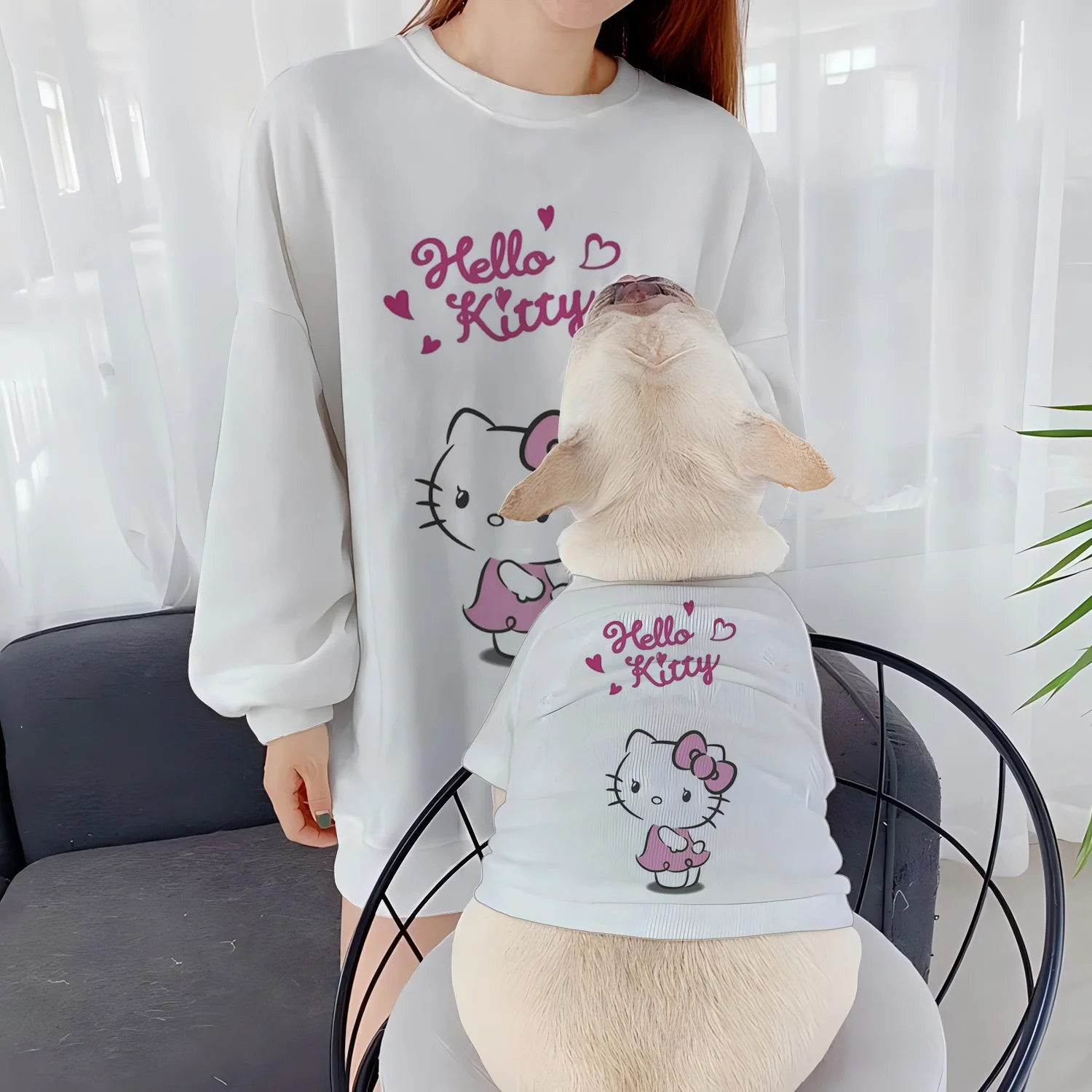 Pet Clothing Women's Casual Sweatshirts Dog Autumn Winter Puppy Pullover Round Neck Parent-Child Clothes Long Sleeve Hello Kitty