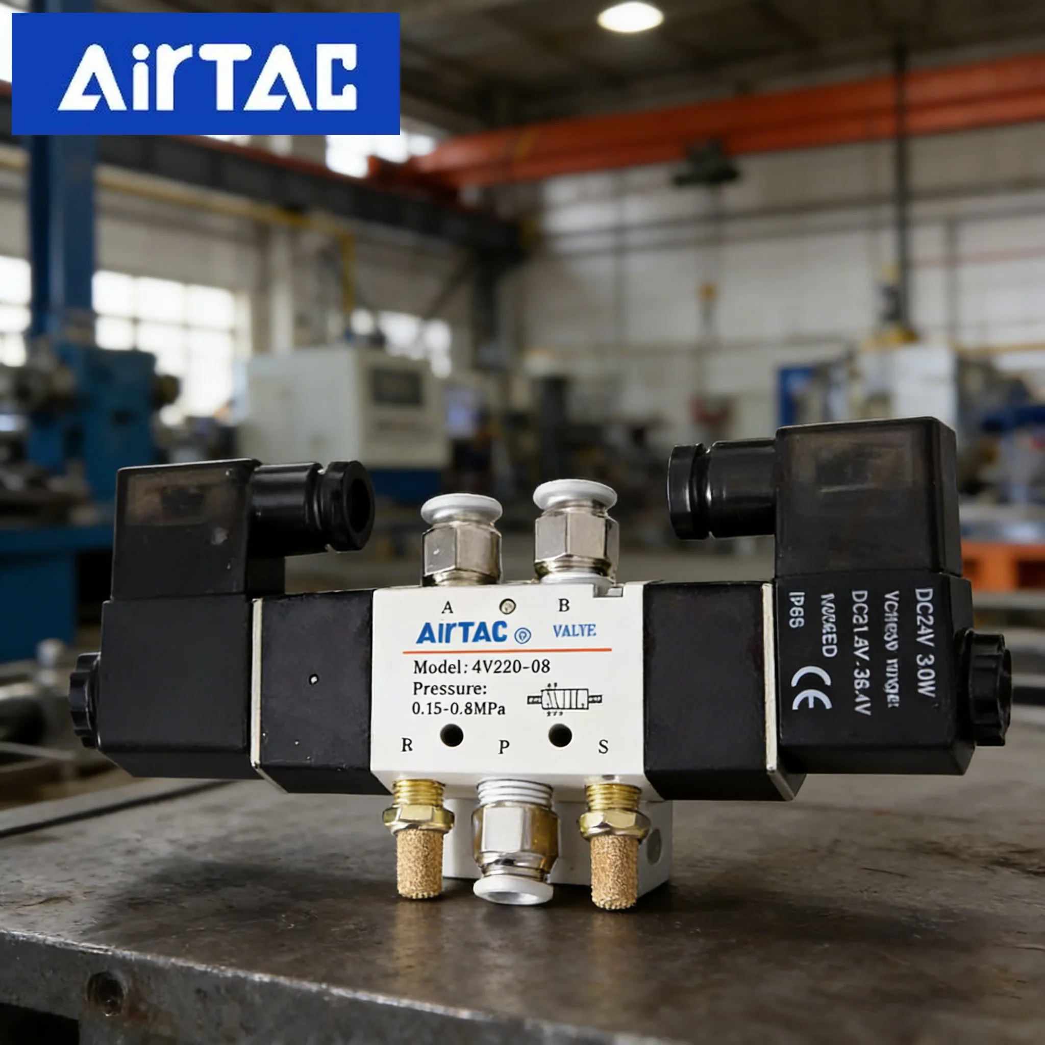 AirTAC Solenoid Valve 4V220-08 Dual Electric Control Double-head Solenoid Valve 4V120-06 4V320 5 Port 2 Position DC12V 24V AC220