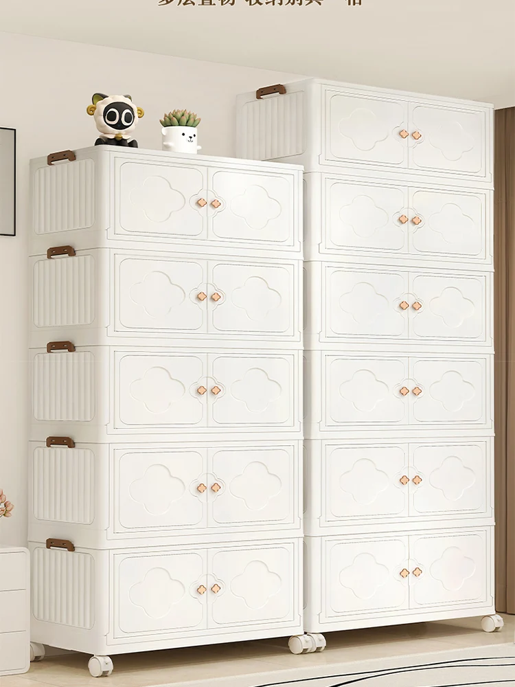 Double Door Storage Organizing Bins with Lid Stackable Foldable for Blanket Clothes Sorting Wardrobe Organizer Container Cabinet