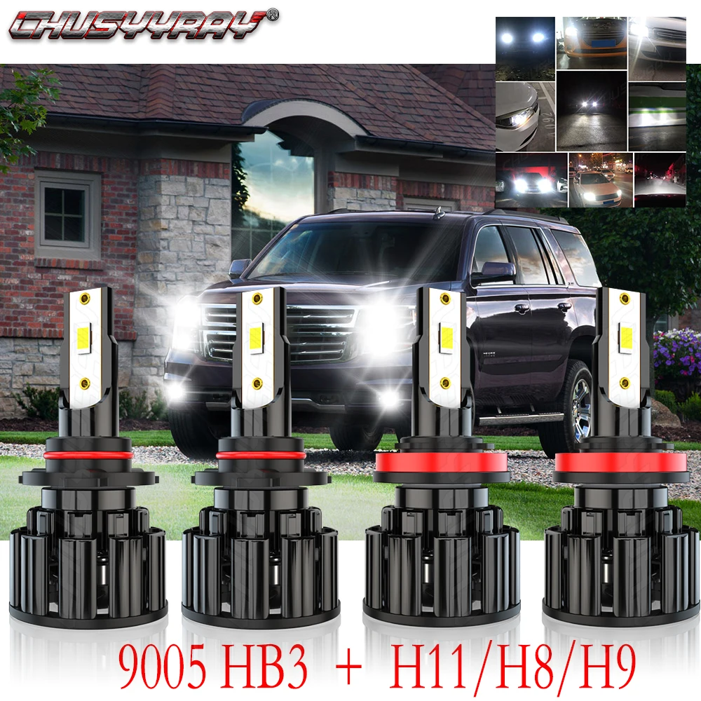 CHUSYYRAY LED Headlight Hi/Lo Combo Beam 9005 H11 Light Bulbs Car Lamps Kit Compatible For Chevy Suburban Tahoe 2007-2014 luzes