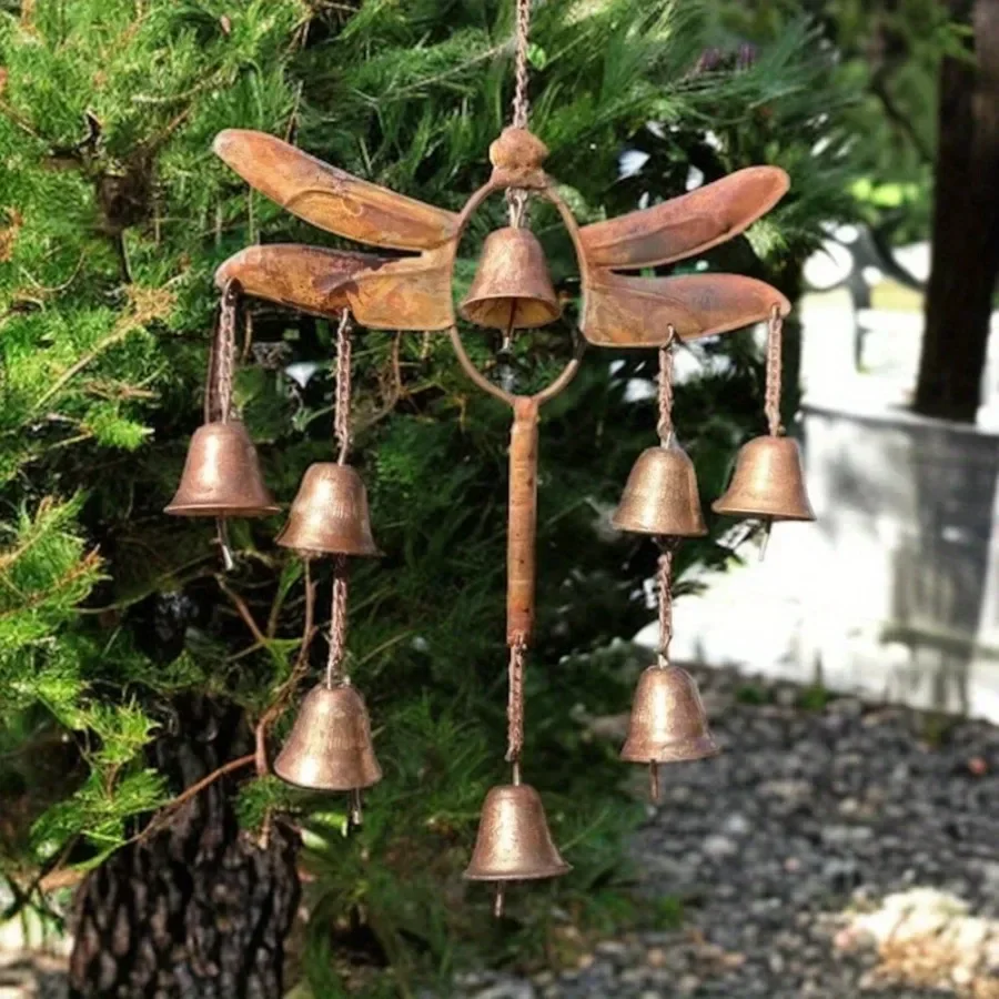 1PC Dragonfly Wind Chime Metal Retro Art Courtyard Decoration Pendant Making Old Rural Farm Horticultural Decoration Wind Chime