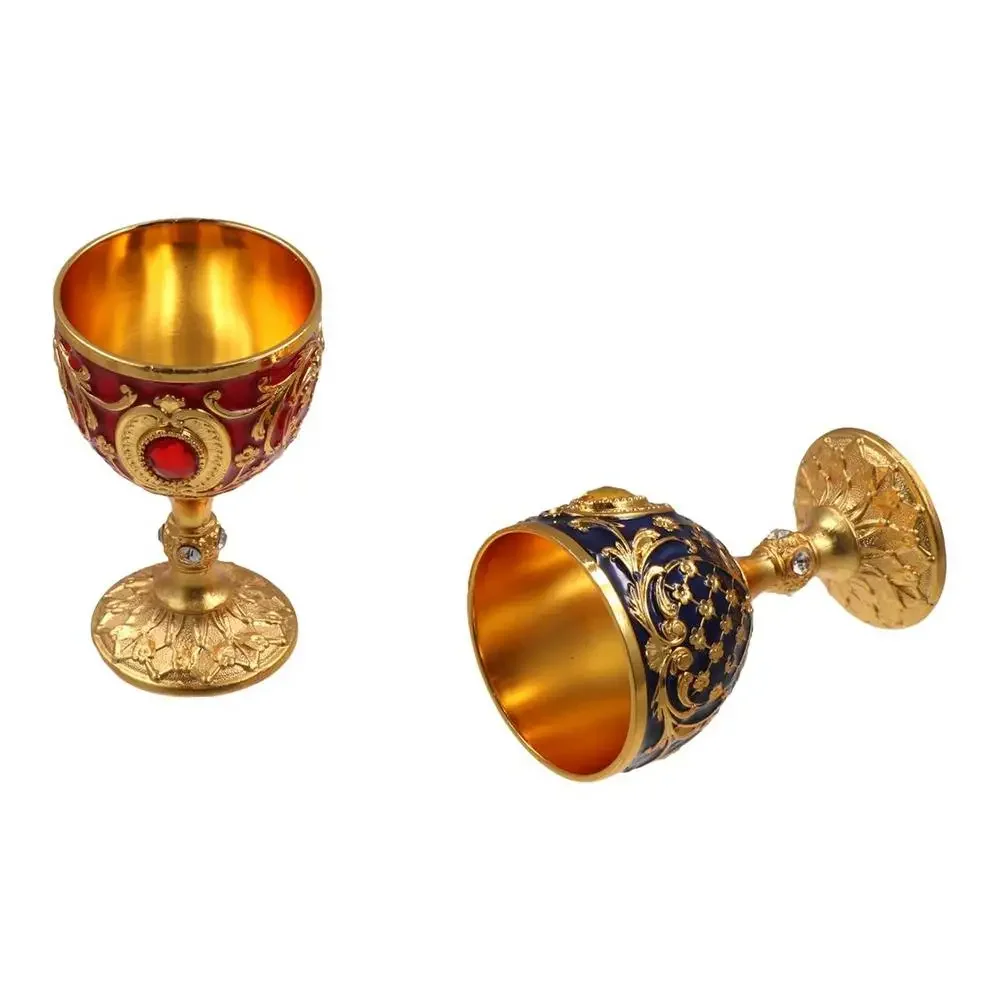 Decorative Embossed Vintage Metal Wine Cup European Style Anti-break Wine Glasses Diamond-encrusted Goblet Gift