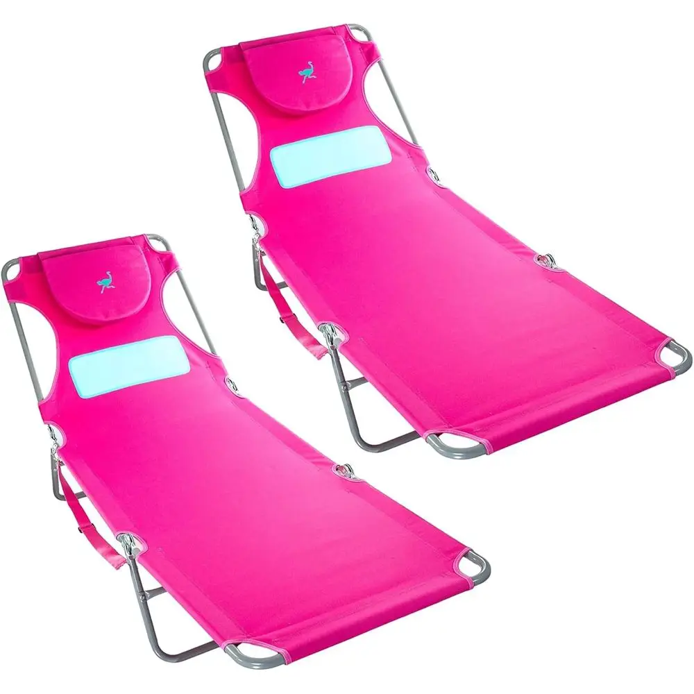 

Розовые складные шезлонги (2 шт.) с регулировкой для использования на открытом воздухе, на пляже и у бассейна