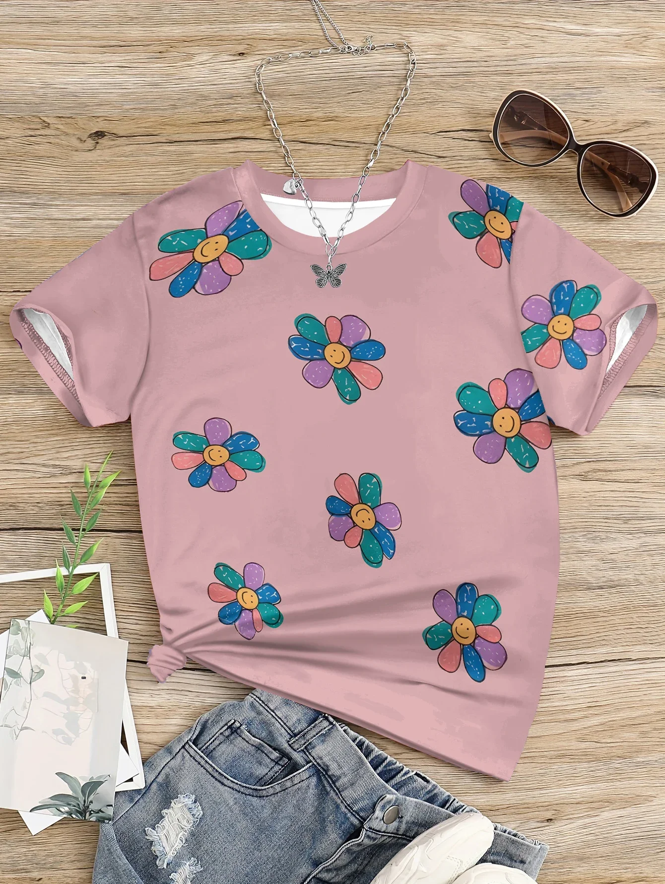 10 Year Old Girl Clothes for Girls Kids T-shirts Sun Flower 2024 Girl Summer Child T-shirt Children Top Children\'s Clothing Teen