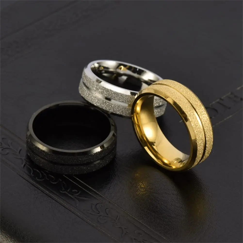 Fashion Titanium Stainless Steel Rings For Men Women Rainbow Sandblasting Finish Center Groove Men Rings Wedding Band Jewelry