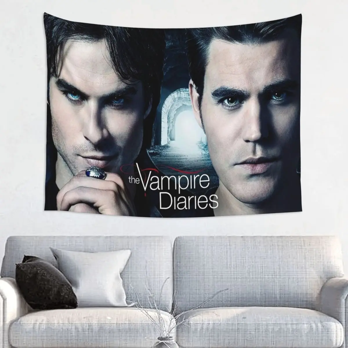 The Vampire Diaries Tapestry Wall Hanging Damon Salvatore Stefan Salvator Horror Room Decor Curtain Psychedelic Tapestries