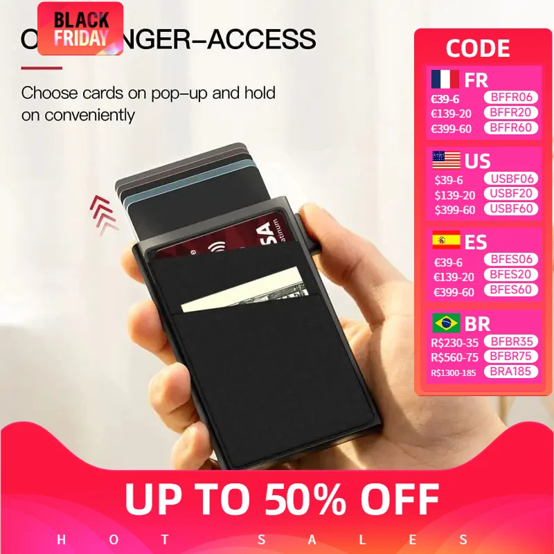 

Pop Up Id Rfid Card Male Wallet Mini Package Aluminum Metal Protective Gear Storage Bag Smart Quick Release Women Wallet