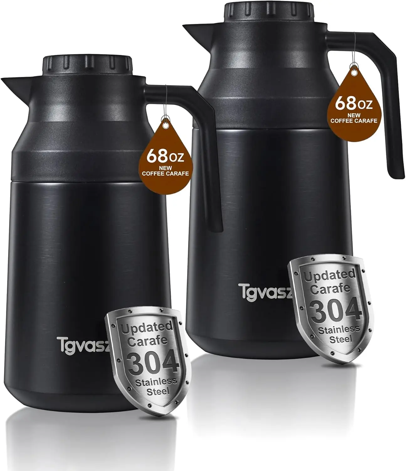 

2-Pack Insulated Stainless Steel Coffee Carafe, 68 oz Vacuum Thermal Pot for Hot Liquids - Black