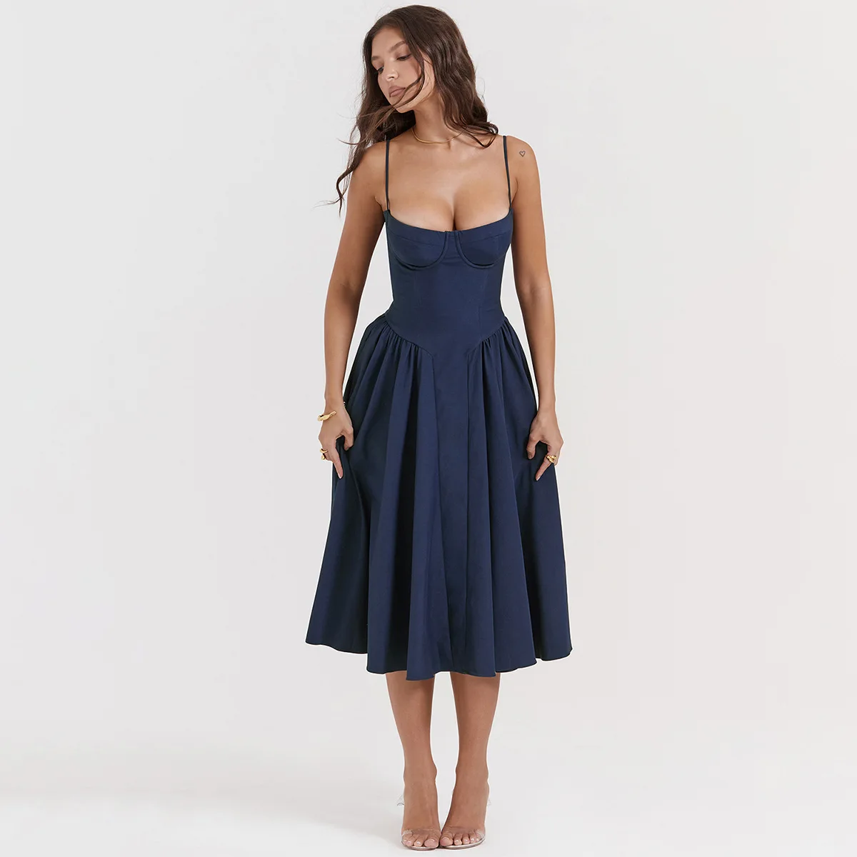 Sommer Frauen elegante ärmellose rücken freie Falten kleider Dame sexy feste Schlinge Midi-Kleid 2024 weibliche Party Abend A-Linie Roben – Detail 23