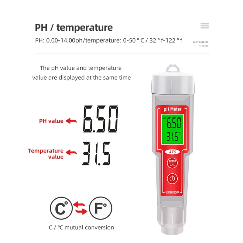 ABJN-Digital 2 in 1 PH Temperatura Tester della qualità dell'acqua Retroilluminazione Misuratore di coltura idroponica per strumenti di misurazione dell'acquario della piscina