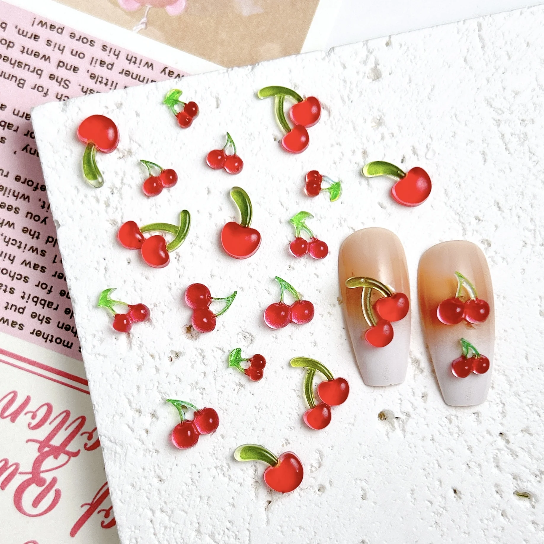 50PCS 3D Translucent Dark Red Cherry Resin Nail Art Charms Creative Simulated Single Cherry Nail Decorations DIY Earrings Nails