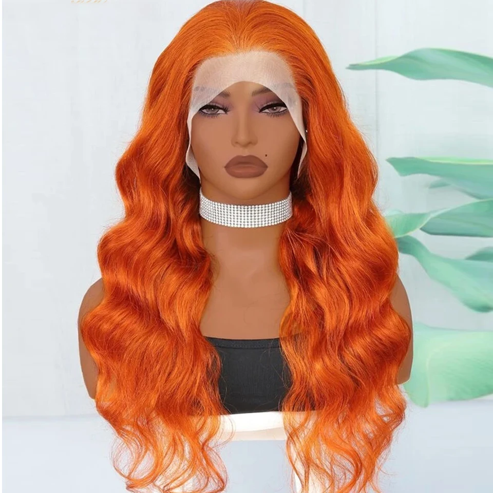 

Soft 26”Long 180Density Ginger Orange Body Wave Preplucked Lace Front Wig For Black Women Baby Hair Glueless Synthetic Daily