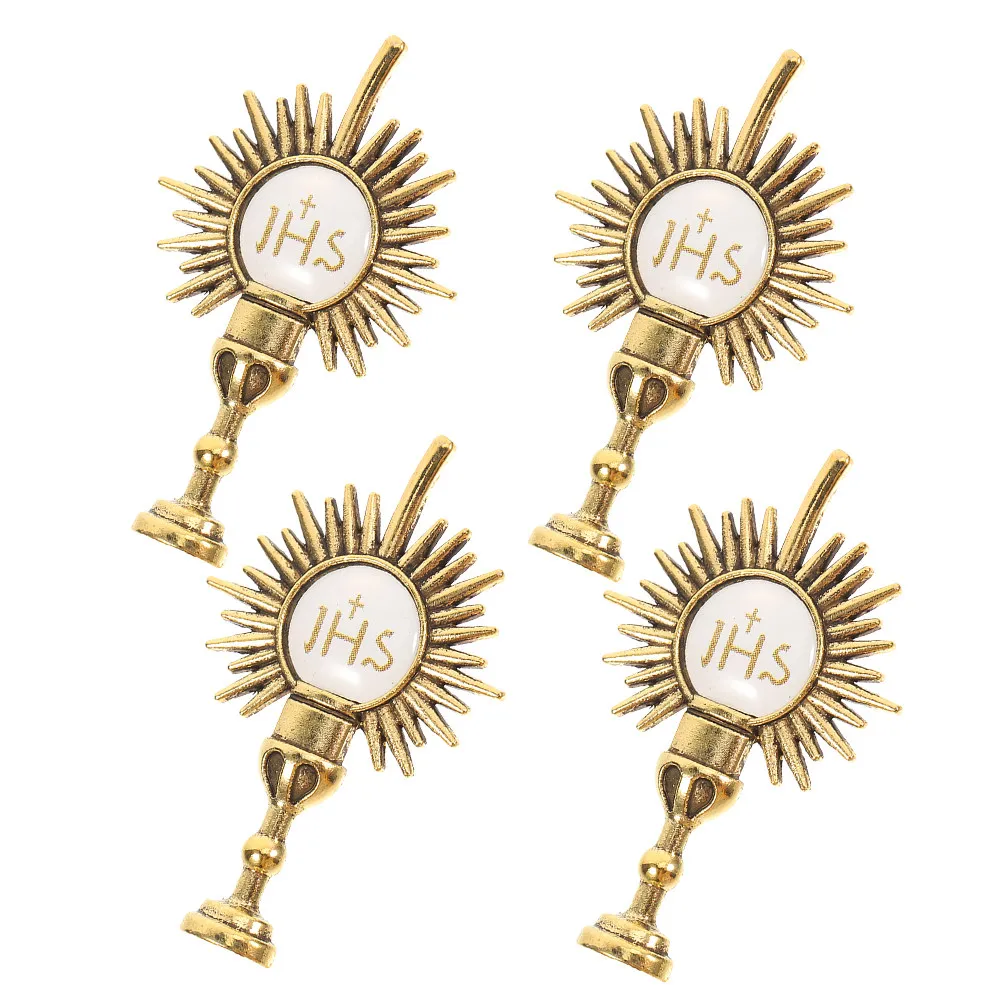 4Pcs Religious Catholic Lapel Pin First Communion Brooch Holy Chalice Tie Pin Clothes Hat Scarf Backpack Accessories