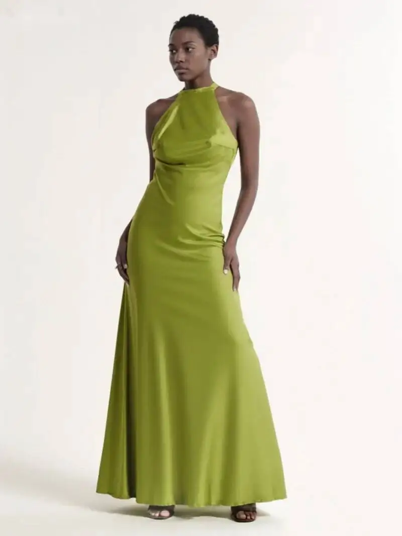 فستان نسائي صيفي جديد لعام 2025 فستان بدون أكمام من الساتان والحرير 9588 على الطراز الغربي فساتين نسائية ضيقة على الموضة OB8N #1