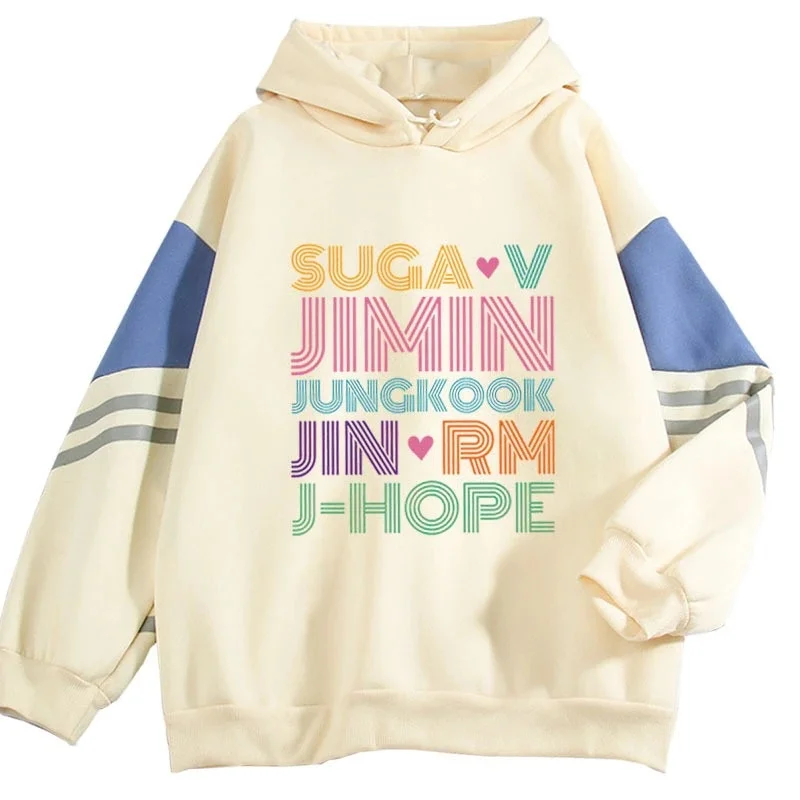 2021 Korean kpop band Patchwork Hoodies Jin, SUGA, j-hope, RM, Jimin, V, Jung Kook Contrast Hoodies Harajuku Sweatshirt hoody