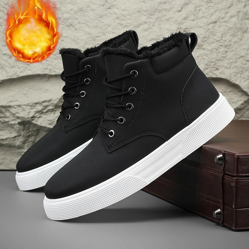 Winter Mens High Top Thermal Boots Plush Lined Casual Sneakers Non-Slip Warm Comfortable Board Shoes Fashion Outdoor Ankle Boots