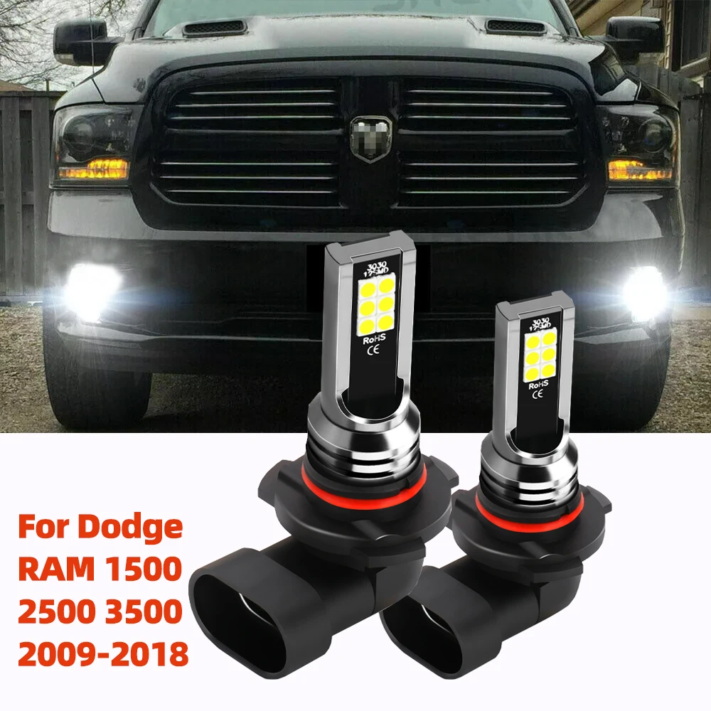 2PCS White 6000K LED Fog Light Bulbs 9006 HB4 Foglights For Dodge RAM 1500 2500 3500 2009 2010 2011 2012 2013 2014 2015-2018
