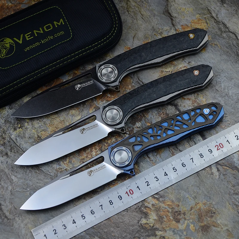 VENOM Harpoon KEVIN JOHN M390 Folding Knife Outdoor Camping Ball Bearing Titanium Carbon Fiber EDC opens sharp Survival Knife