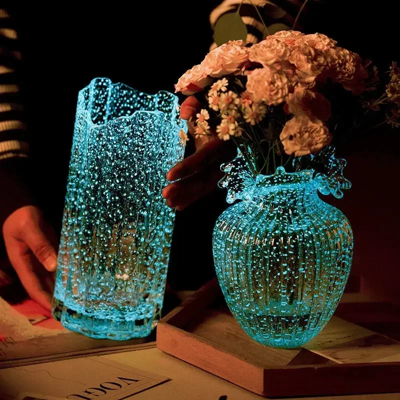 

Luminous Wave Mouth Glass Vase Creative Hydroponic Transparent Vase Home Decoration Simple Fashion Fluorescent Vase