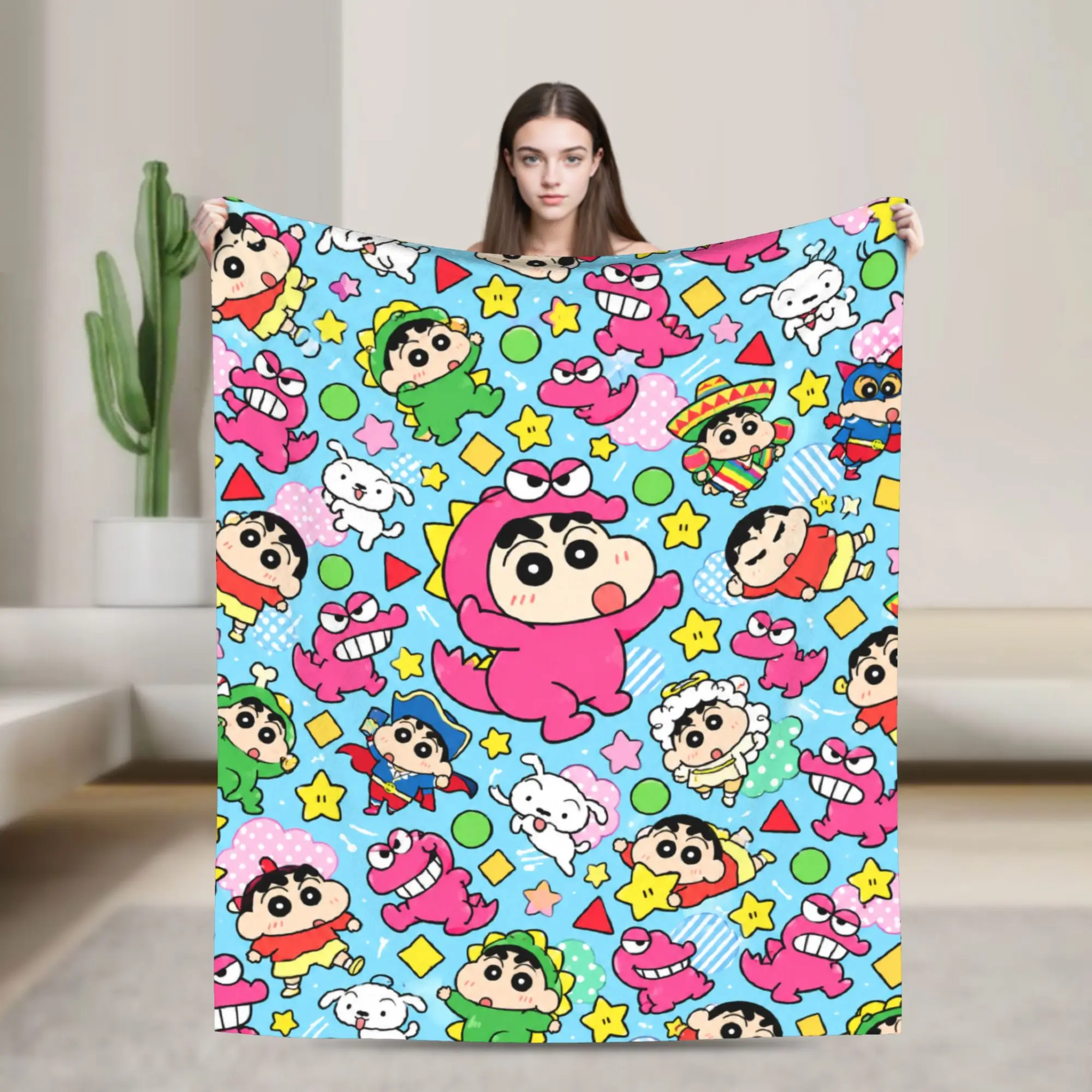 Crayon Shin-chans Blue Star Super Soft Blanket  Children Plush Throw Blanket Fluffy Couch Chair Flannel Bedspread Bed Cover
