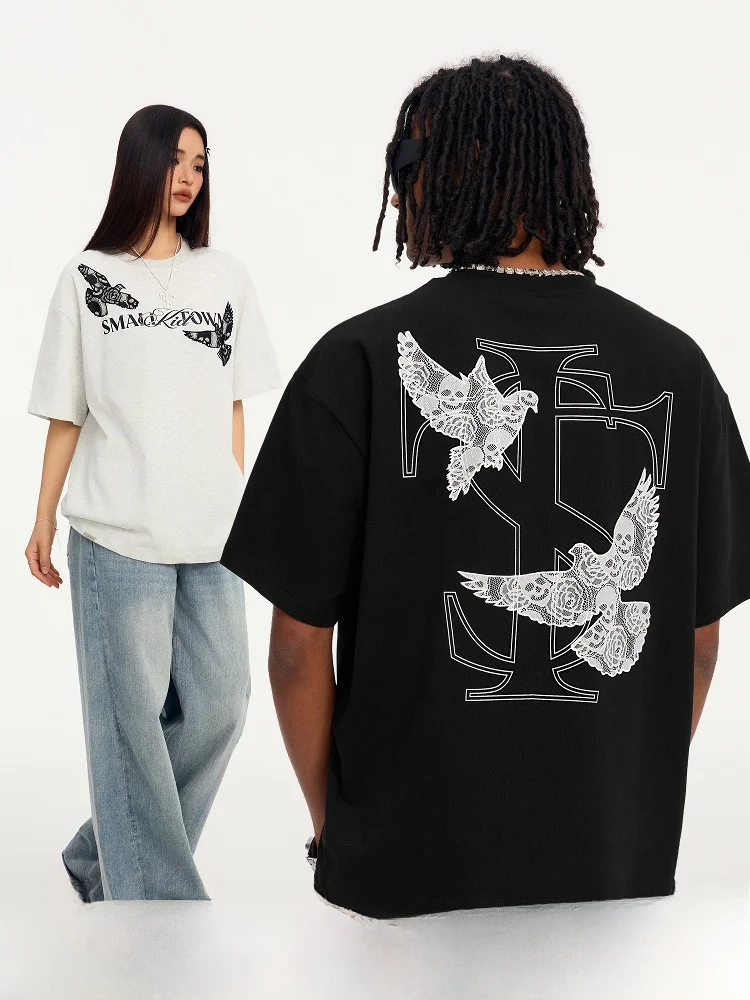 

STK SmallTown Kid Lace Peace ort Sve T-irt Embroidered Print ex Summer Trendy Brand Tee Youth ular round Ne