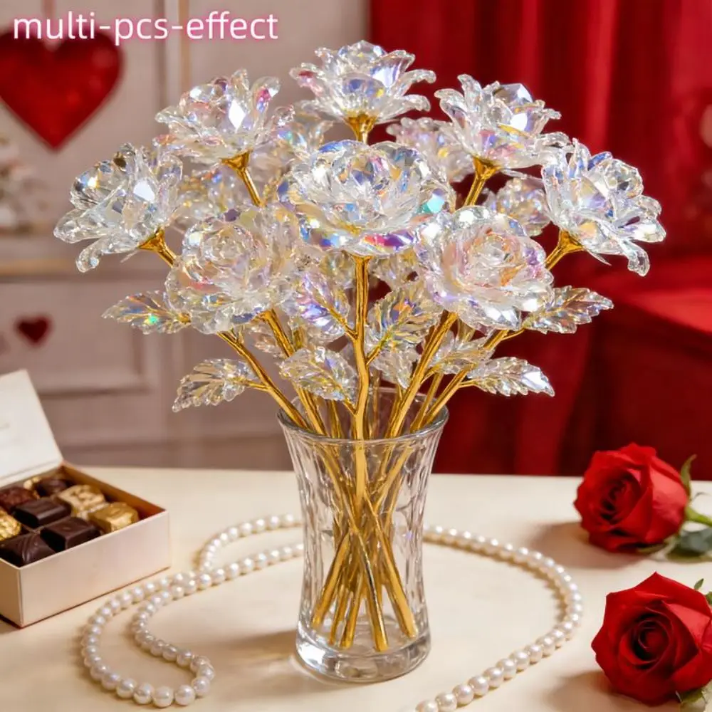 6 Stück Große Goldene Blattrosen Handgefertigte Romantische Künstliche Kristallblumen Verblassungsresistente Ewige Rosen – Detail 6