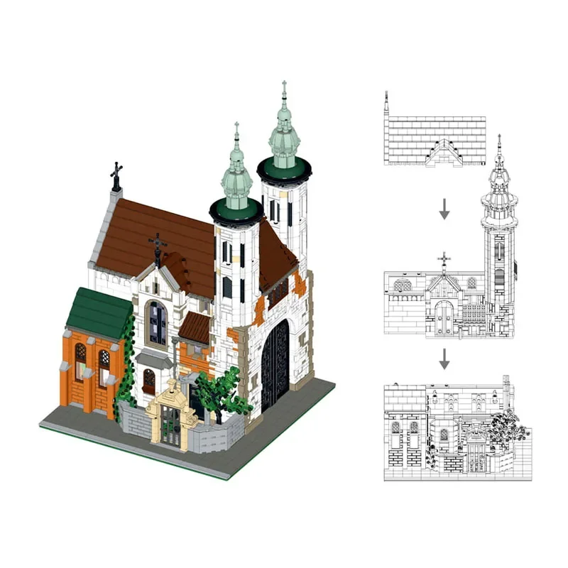 

MOC-124447 Замок, вид на улицу, средневековая церковь, сборка строительного блока, модель •3039, детали, строительные блоки, детская игрушка в подарок