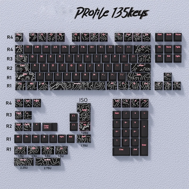 135Keys Double Shot Line Backlit Keycaps for Mechanical Keyboard Keycap Set Thick PBT Keycap Wear Resistant