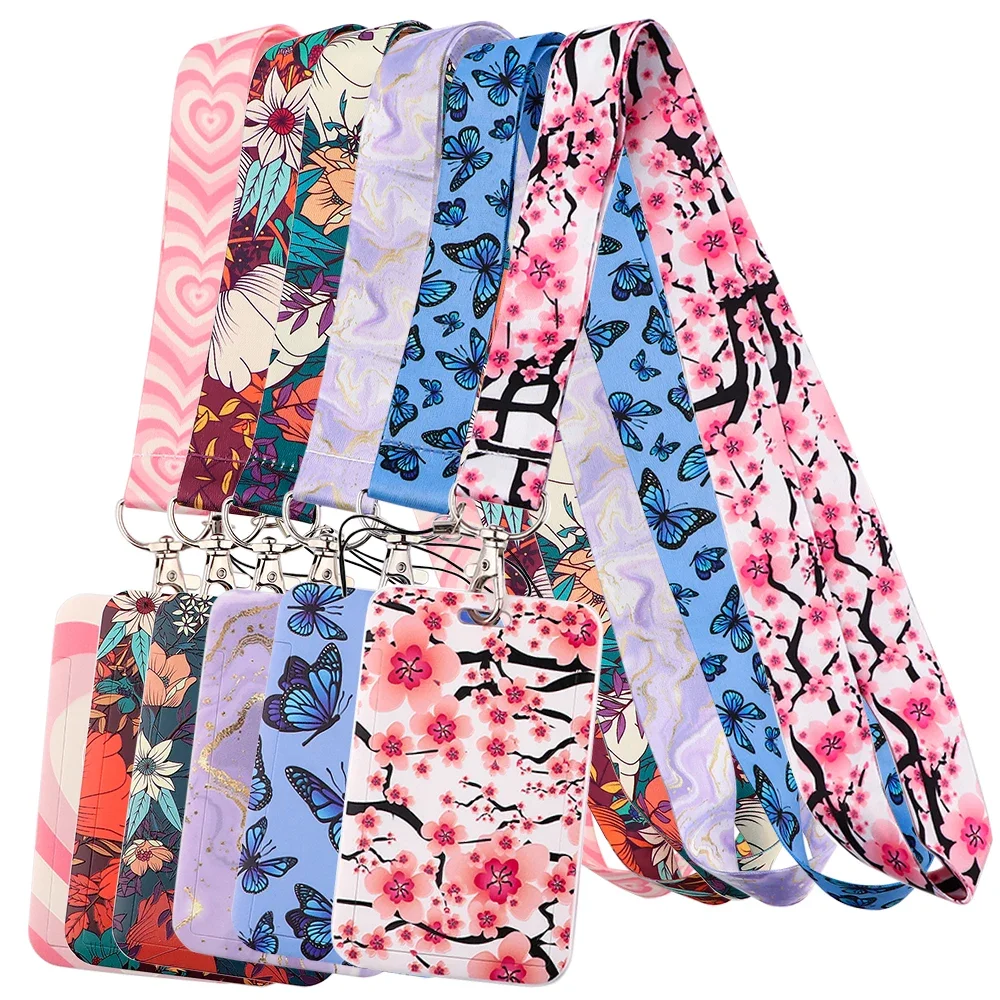 Nowy Sakura Cherry Blossoms Flower lanyard card ID Badge Holder Keychain Pass Gym Mobile Kids Key Holder Key Rings Gift