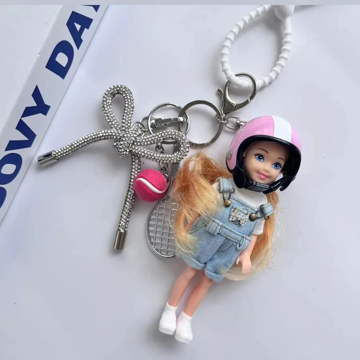 Retro Hot New Helmet Doll Keychain Rope Buckle Dress up Mobile Backpack Pendant Hanging Car Hanging decorations