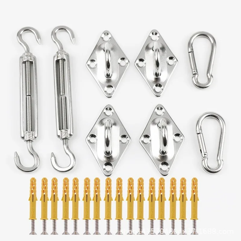Stainless Steel Shade Sail Hardware Kit Diamond Pad Eyes Turnbuckles Carabiners Bolts for Outdoor Sun Shade Sail Installation