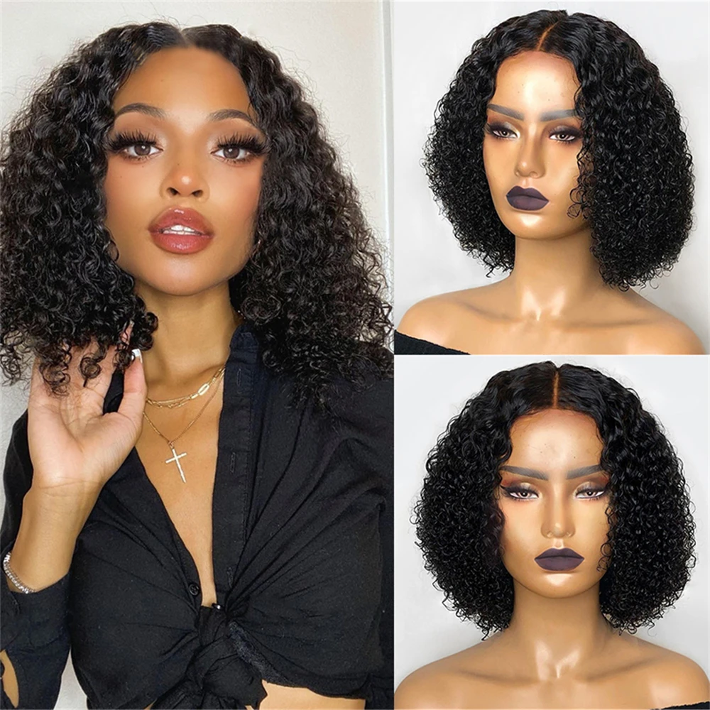 

Short Bob 16 inch 180 Density Soft Glueless Kinky Curly Lace Front Wigs For Balck Women With Babyhair PrePlucked Daily Wear