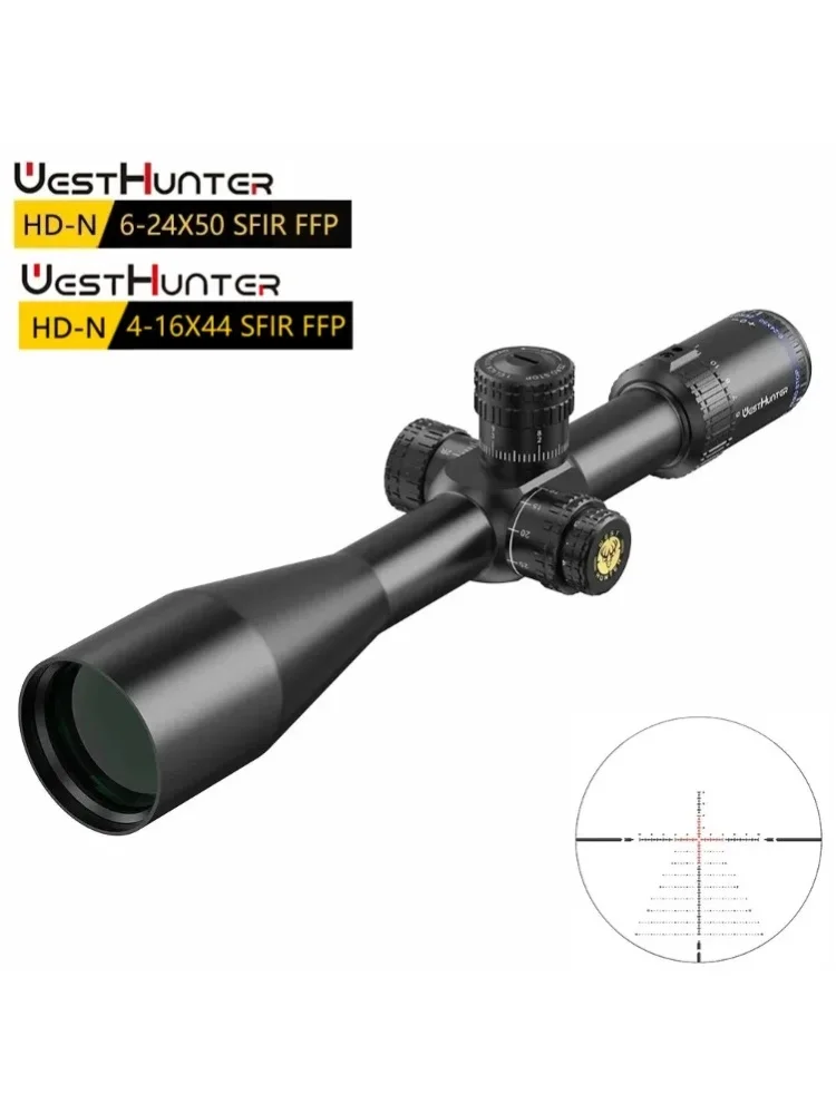 Lunety WestHunter HD-N 4-16X44 SFIR / HD-N 6-24X50 SFIR FFP z funkcją ZERO STOP, pierwsza płaszczyzna optyczna, oświetlenie czerwone 1/10MIL, szkielet celowniczy grawerowany na szkle, luneta — 2