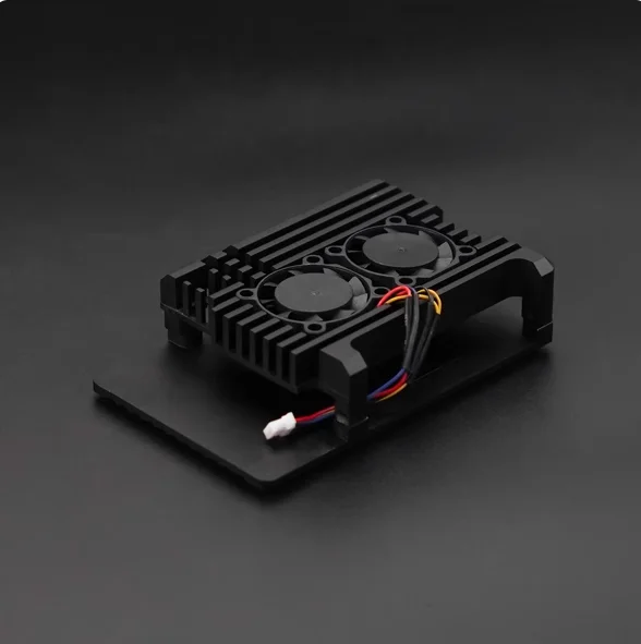 Raspberry Pi 5-Gehäuse aus Aluminiumlegierung mit zwei Lüftern |   Automatische Temperaturkontrolle |   Wärmeableitungsgehäuse und vorgeprüftes Wärmeleitpad