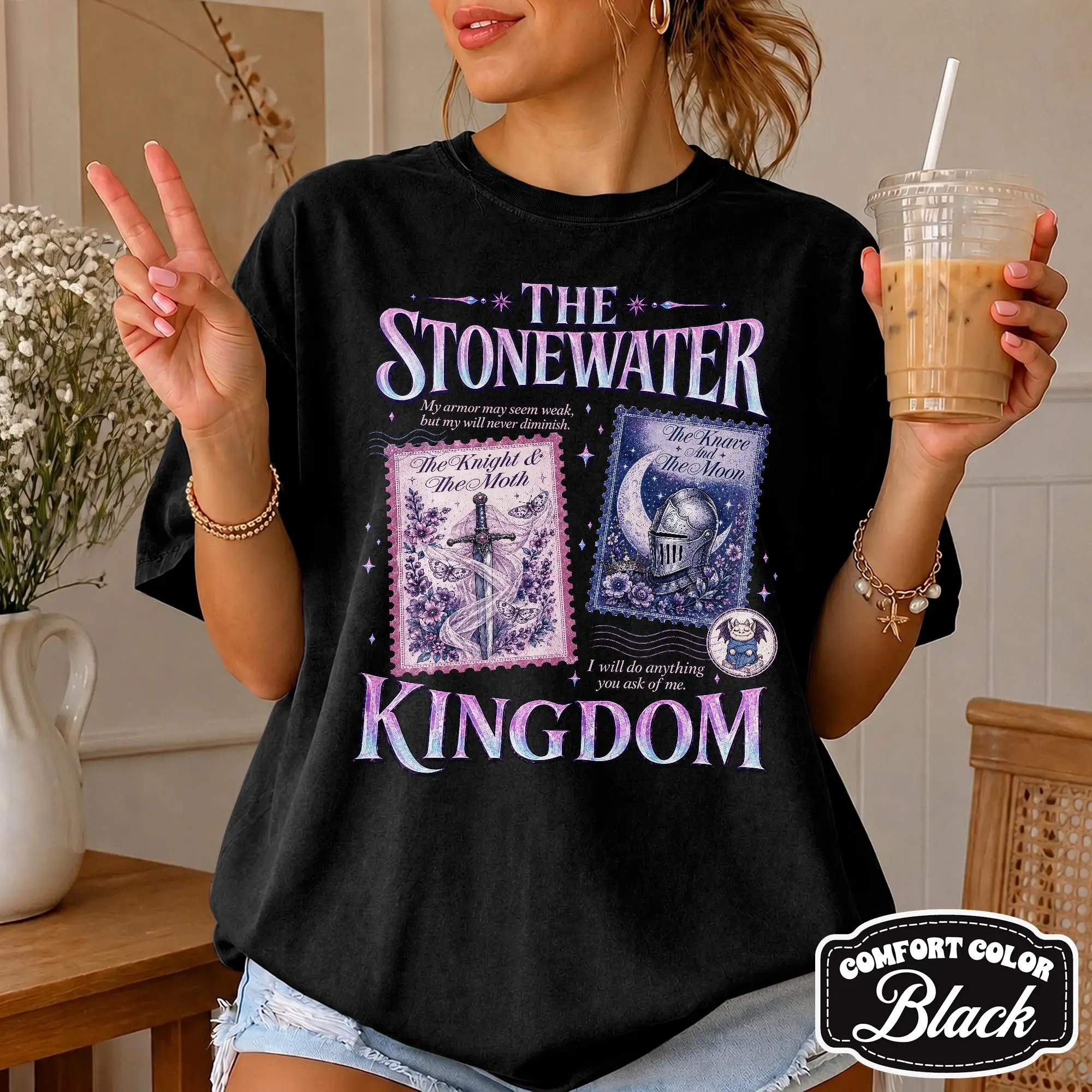 The Stonewater Kingdom Book Shirt, The Knight and Moth Tee, Dark Fantasy Reader Top,  Bartholomew Gargoyle Merch T-shirt