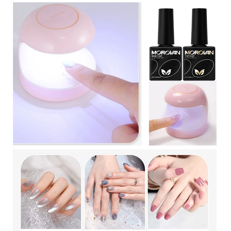 Juego de Base y capa superior de Gel con Mini Base LED para uñas y capa superior, esmalte de uñas de Gel, 2 piezas, 10ml, acabado brillante y de larga duración