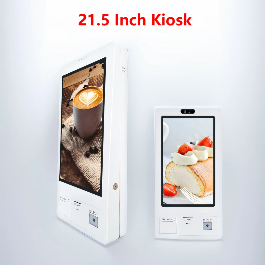 Wall Mounted 21.5 Inch Kiosk, Windows or Android Touch Screen Self Ordering Machine, Kiosk POS with 58/80MM Printer & Scanner