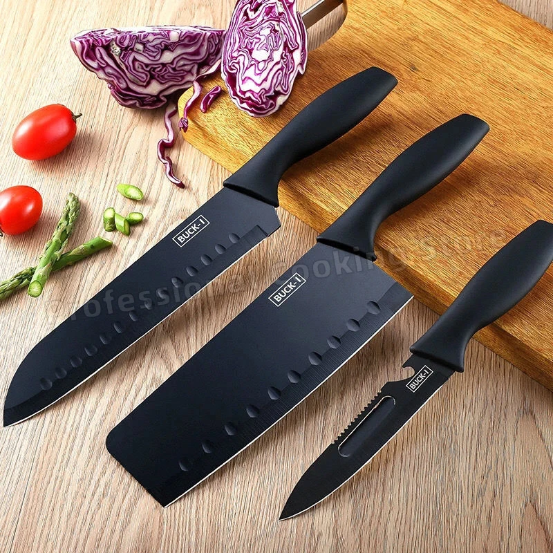 

Stainless steel black blade chef's knife kitchen knife meat cleaver slicing knife kitchen cooking set paring knife